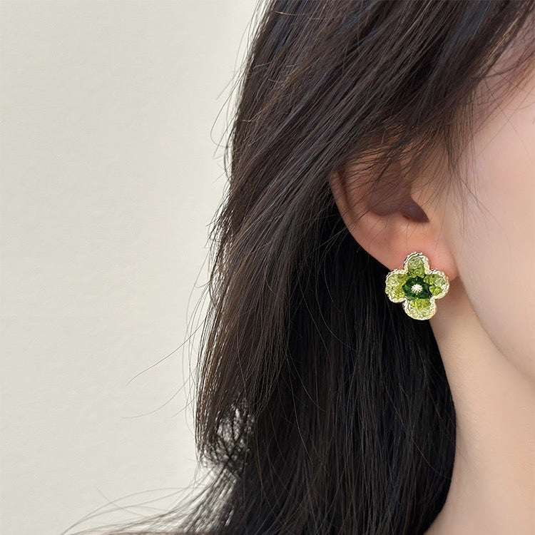 Irregular Green Floral Stud