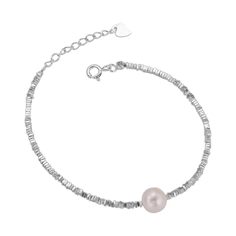 S925 Sterling Silver Natural Freshwater Pearl Crushed Silver Bracelet