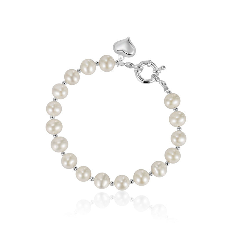 S925 Sterling Silver Natural Pearl Bracelet Women's Heart Pendant Bracelet