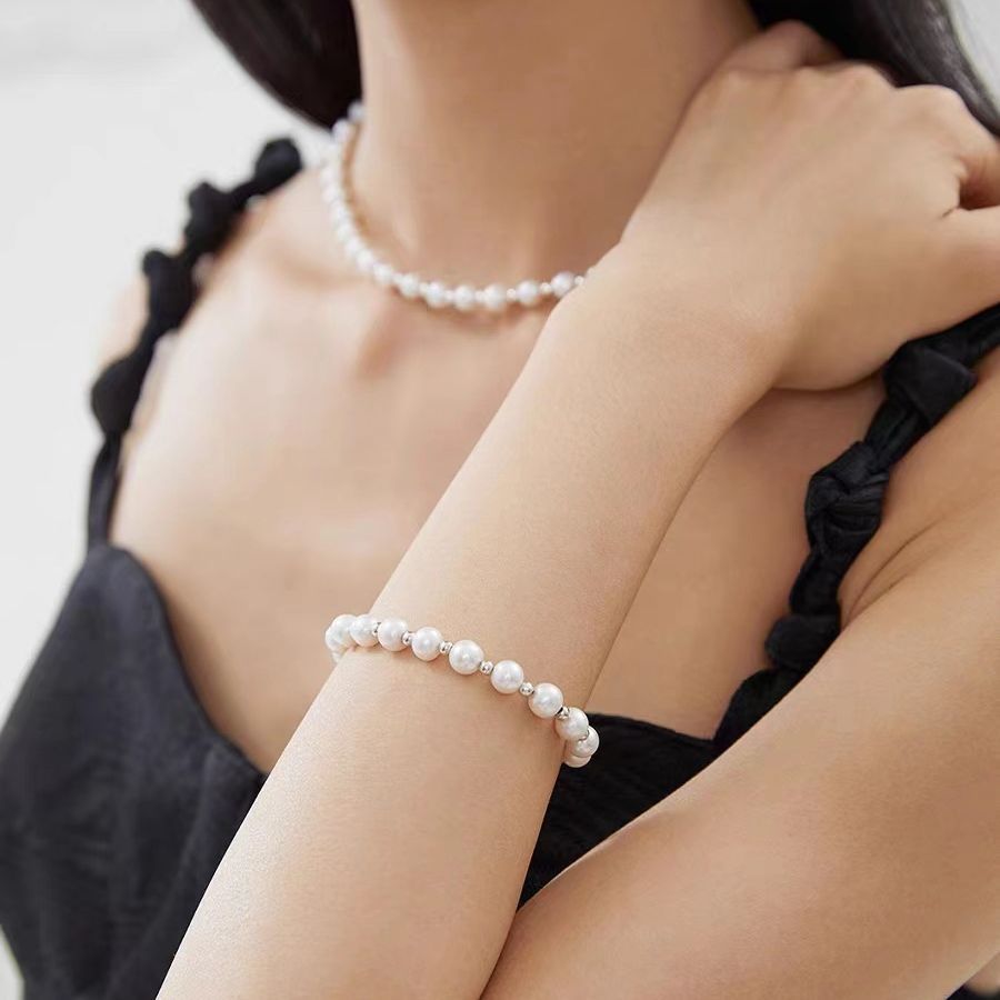 S925 Sterling Silver Natural Pearl Bracelet Women's Heart Pendant Bracelet