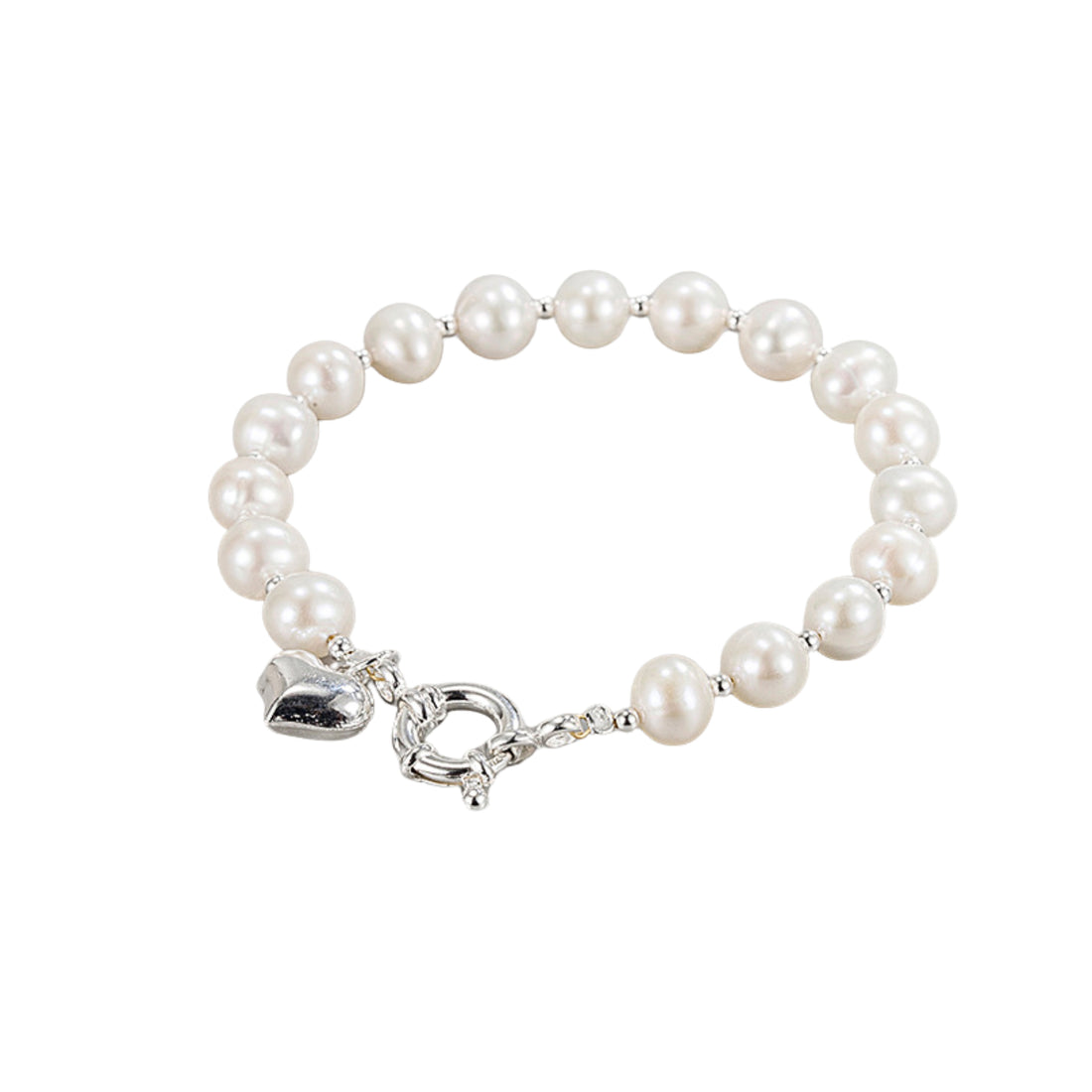 S925 Sterling Silver Natural Pearl Bracelet Women's Heart Pendant Bracelet