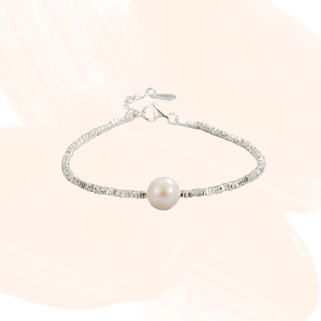 S925 Sterling Silver Natural Freshwater Pearl Crushed Silver Bracelet