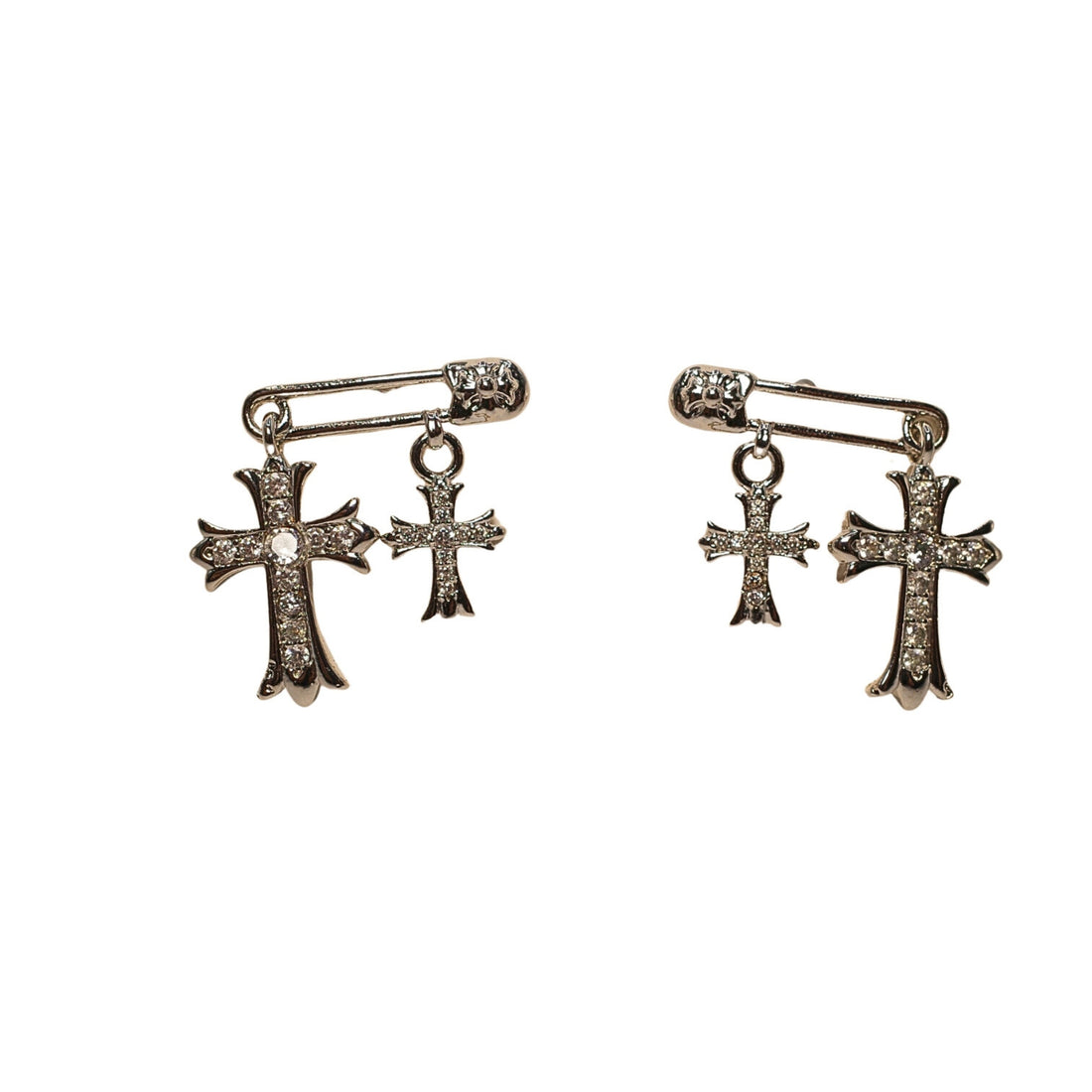 Copper-Plated White Gold Cross Brooch Zirconia Stud Earrings