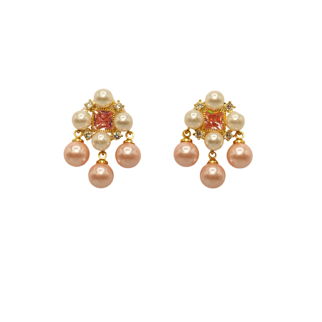 Pink Vintage Zirconia Pearl Earrings