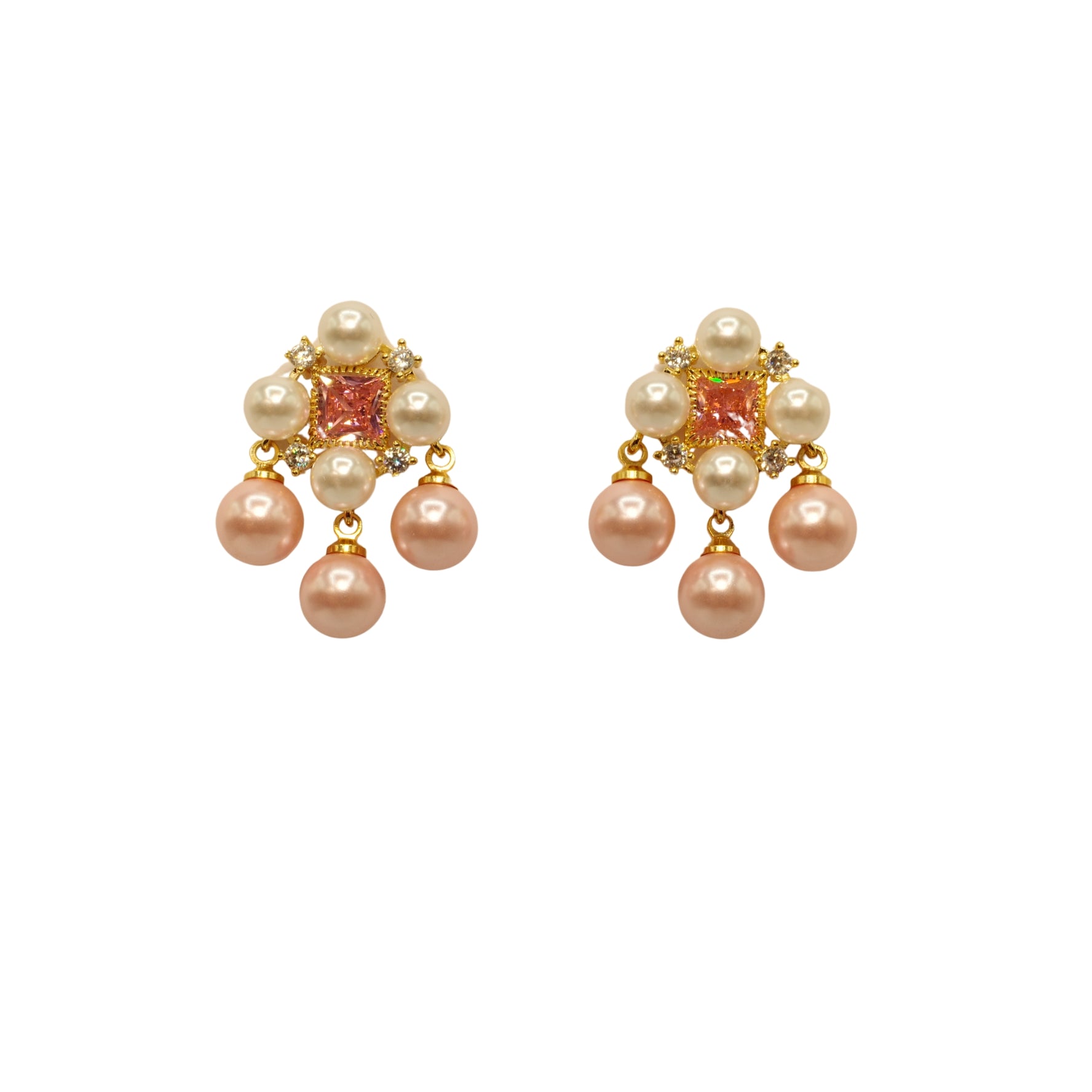 Pink Vintage Zirconia Pearl Earrings