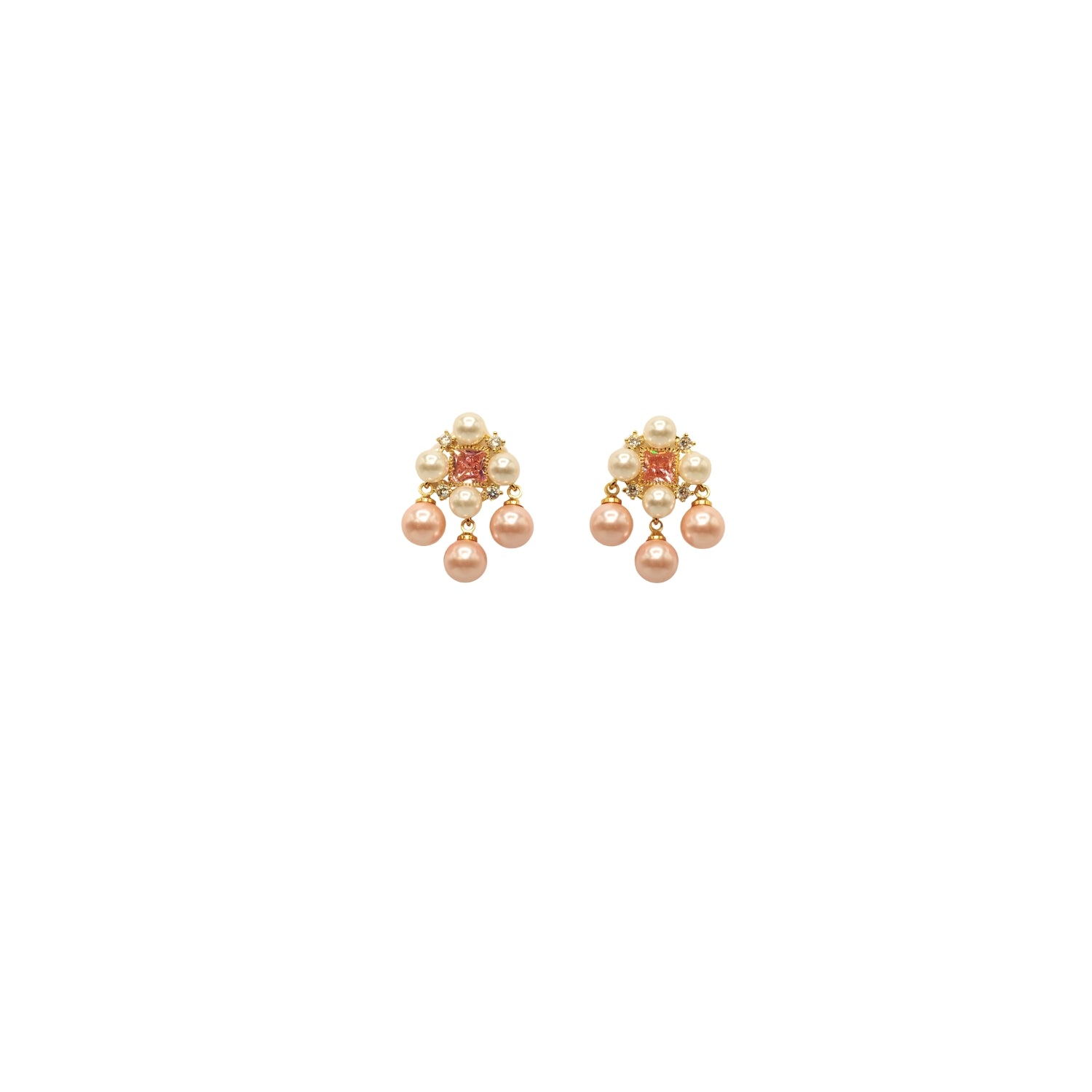 Pink Vintage Zirconia Pearl Earrings