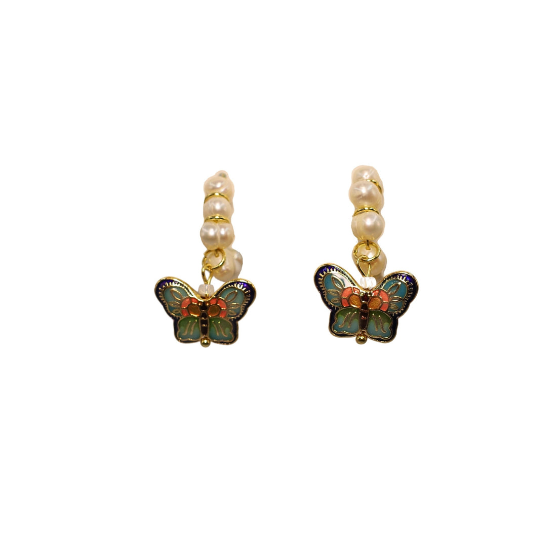 Pearl Cloisonné Butterfly Earrings