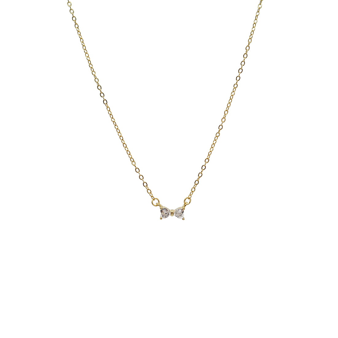 14K Light Gold Rhinestone Bow Necklace