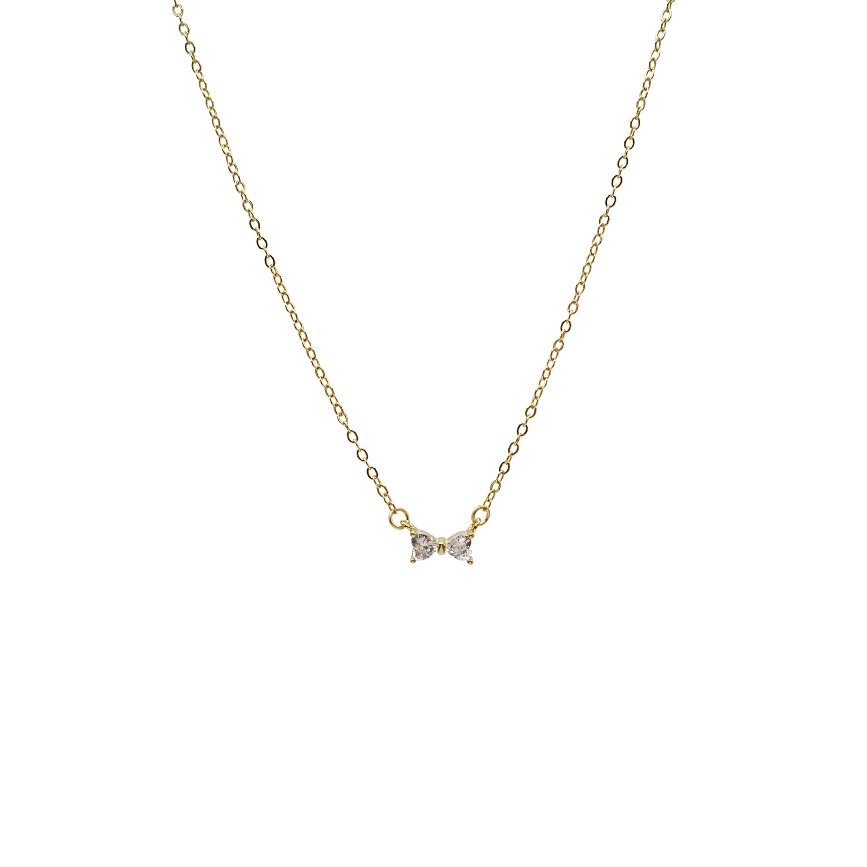 14K Light Gold Rhinestone Bow Necklace