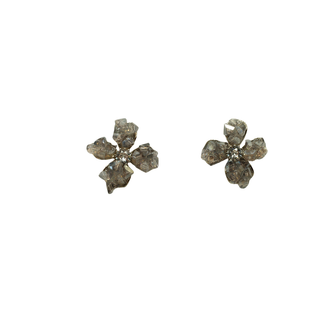 Irregular Grey Crystal Floral Stud