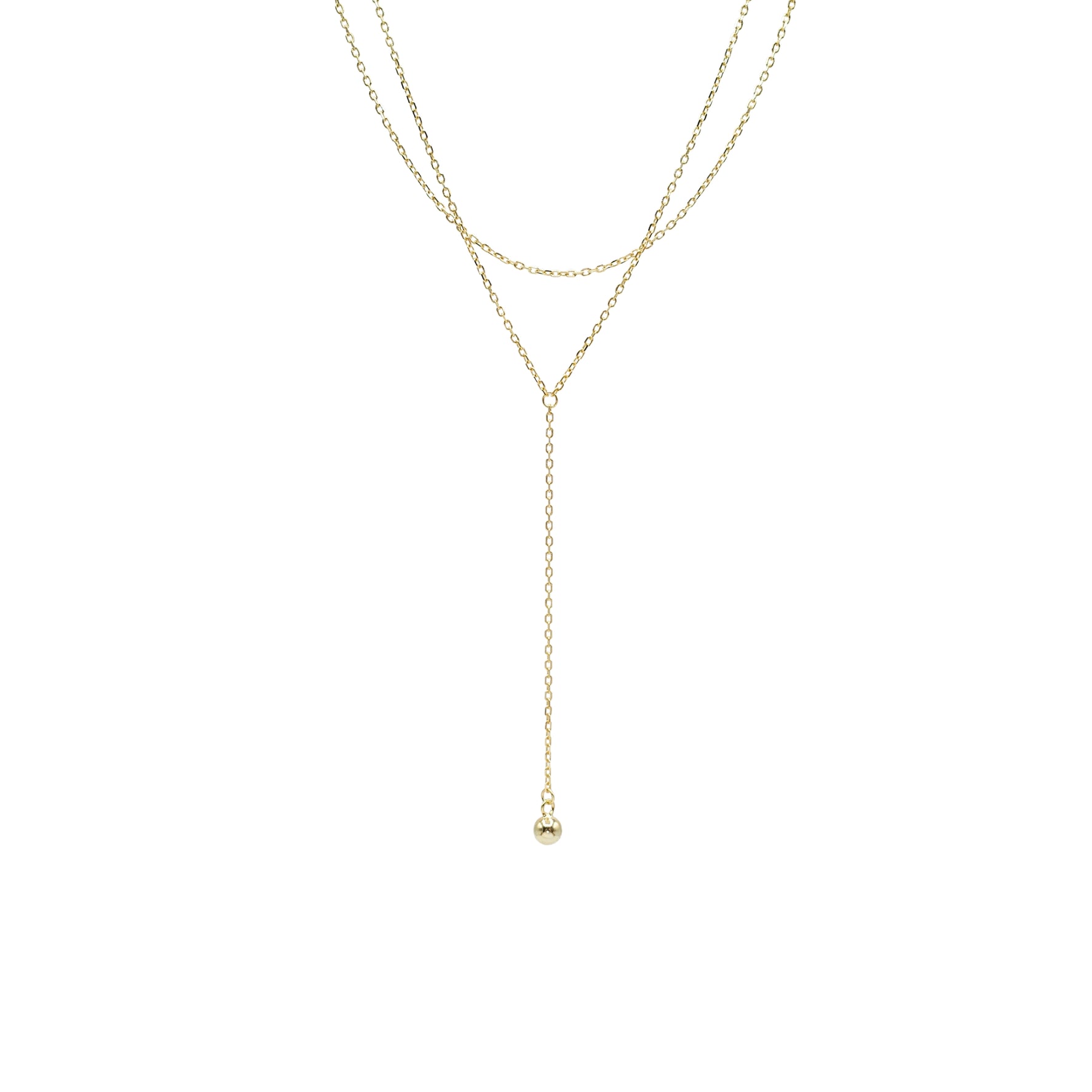 14K Light Gold Double-Layered Mini ball Necklace