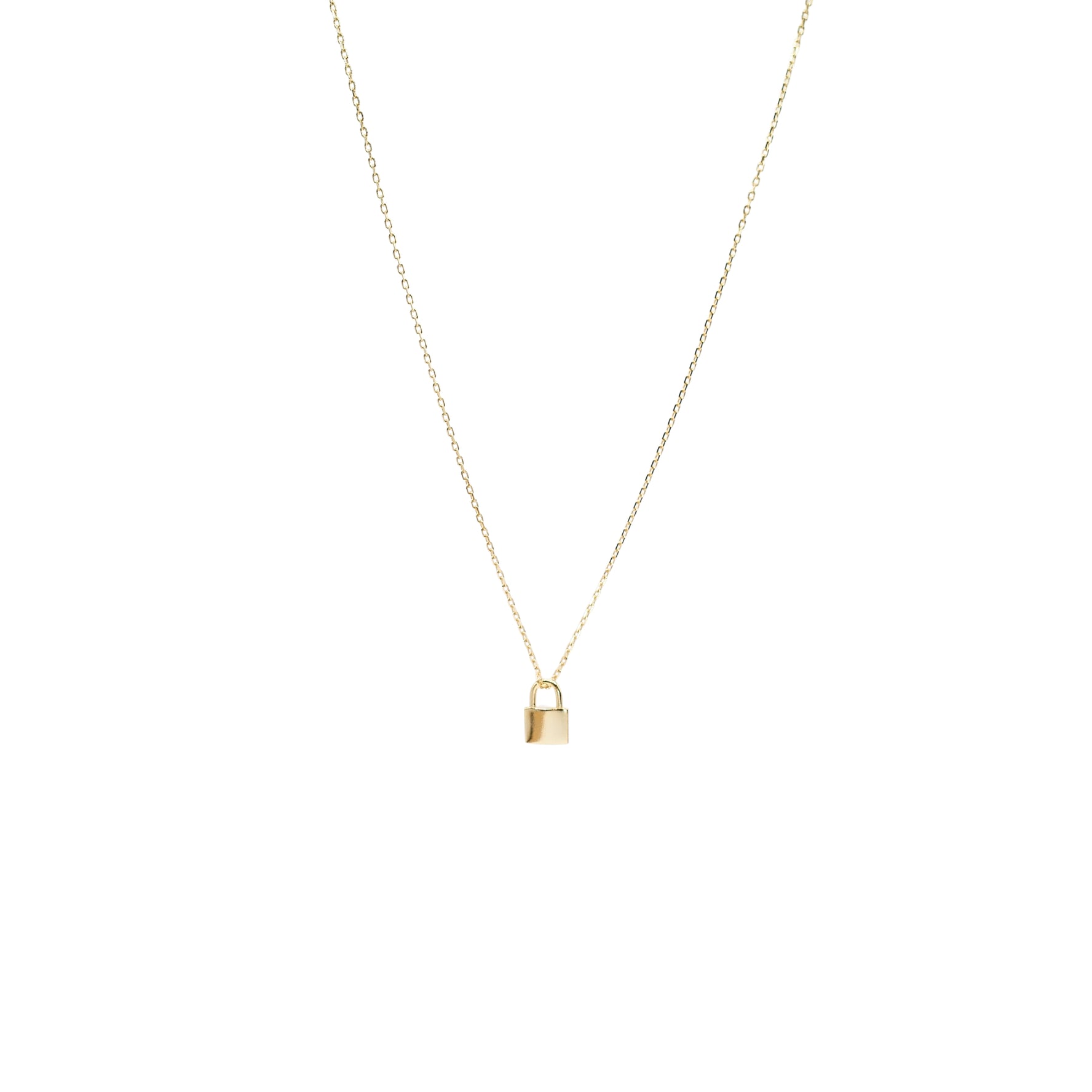 14K Light Gold Polished  Mini Lock Necklace