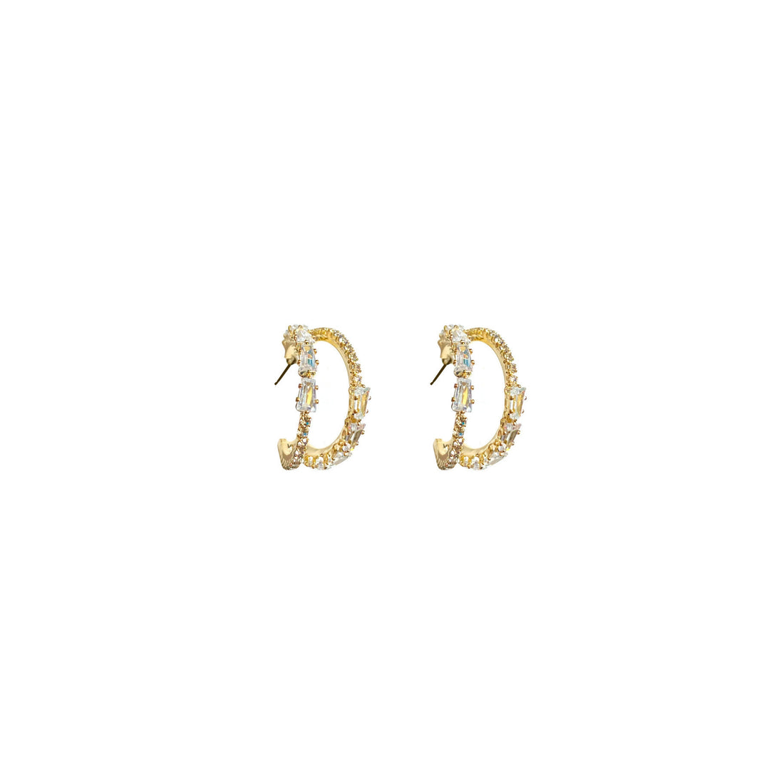 C-Shaped Double Layer Zirconia Hoop Earrings