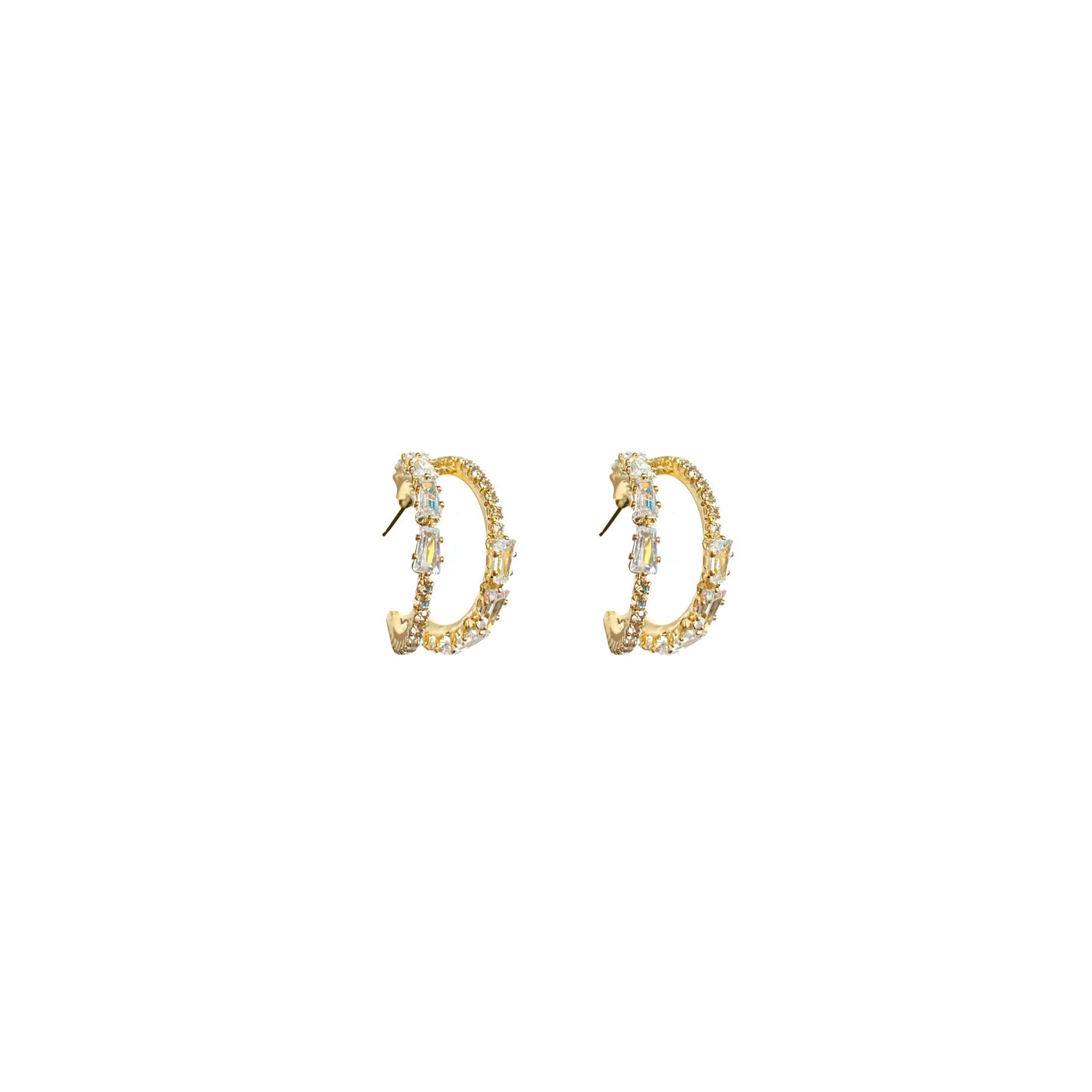 C-Shaped Double Layer Zirconia Hoop Earrings